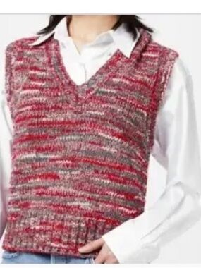 NWOT RE/DONE 60s Sweater Vest Red Multi Chunky Slub Knit Size Large